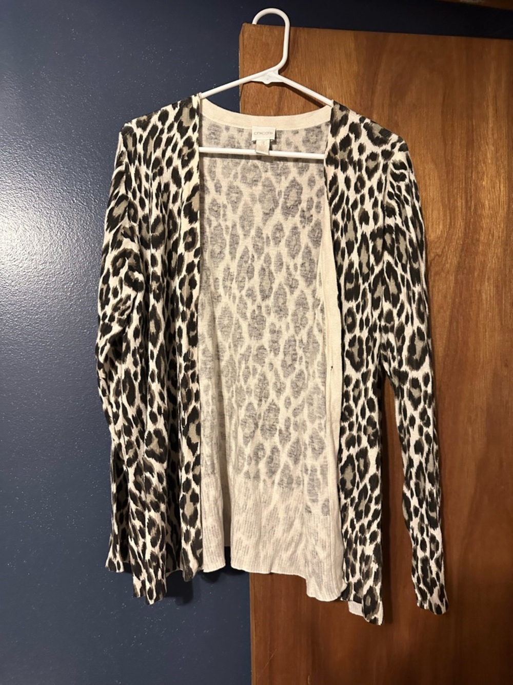 Chico's Black and Cream Leopard Open Cardigan